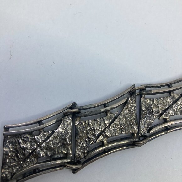 Vtg 1960 DARVEAU pewter modernist minimalist brutalist bracelet - Picture 2 of 7